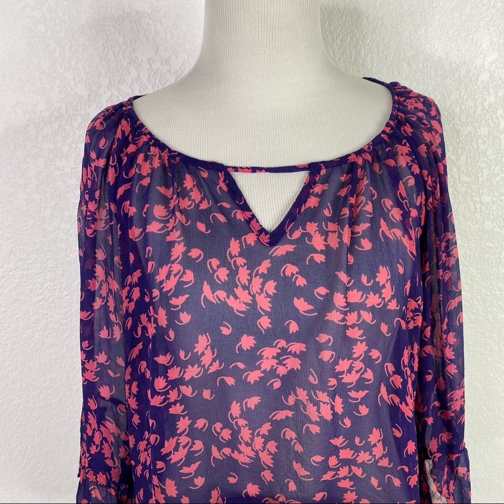 Wendy Katlen Blue Pink Floral Silk Sheer Blouse - Picture 2 of 12